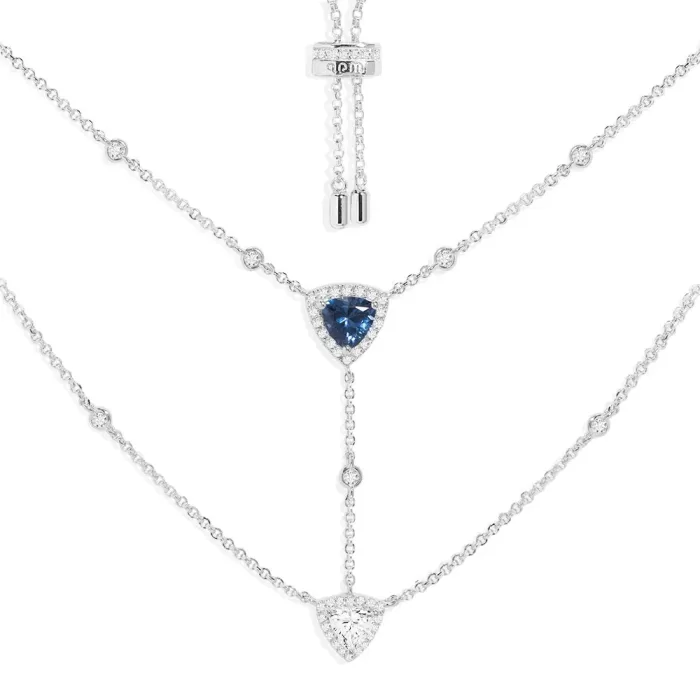 APM Monaco Collier réglable triangulaire à double chaîne Argent Sterling