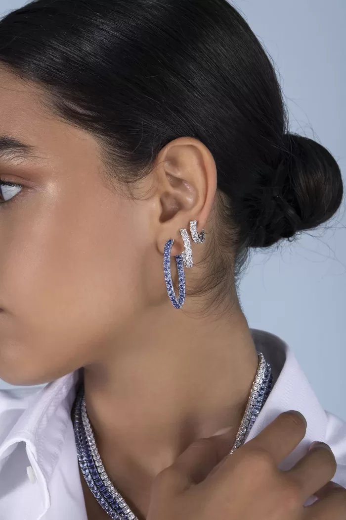 APM Monaco Grandes boucles d’oreilles créoles carrées bleues Argent Sterling