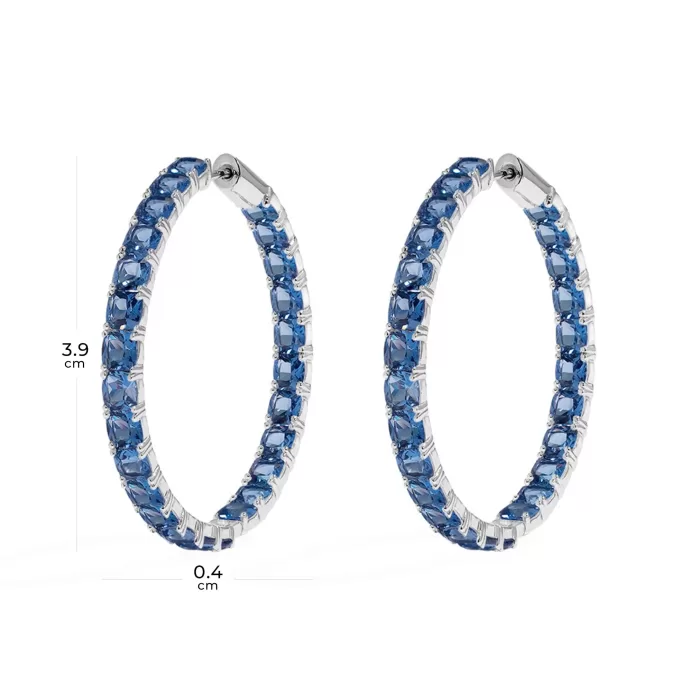 APM Monaco Grandes boucles d’oreilles créoles carrées bleues Argent Sterling