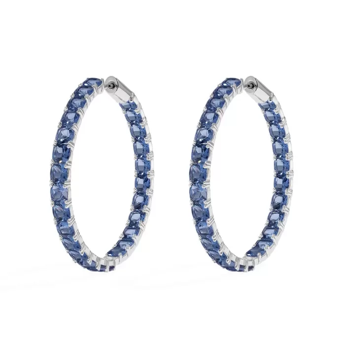 APM Monaco Grandes boucles d’oreilles créoles carrées bleues Argent Sterling