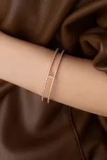 APM Monaco Manchette Pavée Double Ligne Plaqué Or Rose 18 Carats