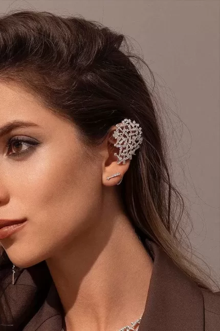 APM Monaco Manchette d’oreille et clous festival avec chaîne Argent Sterling